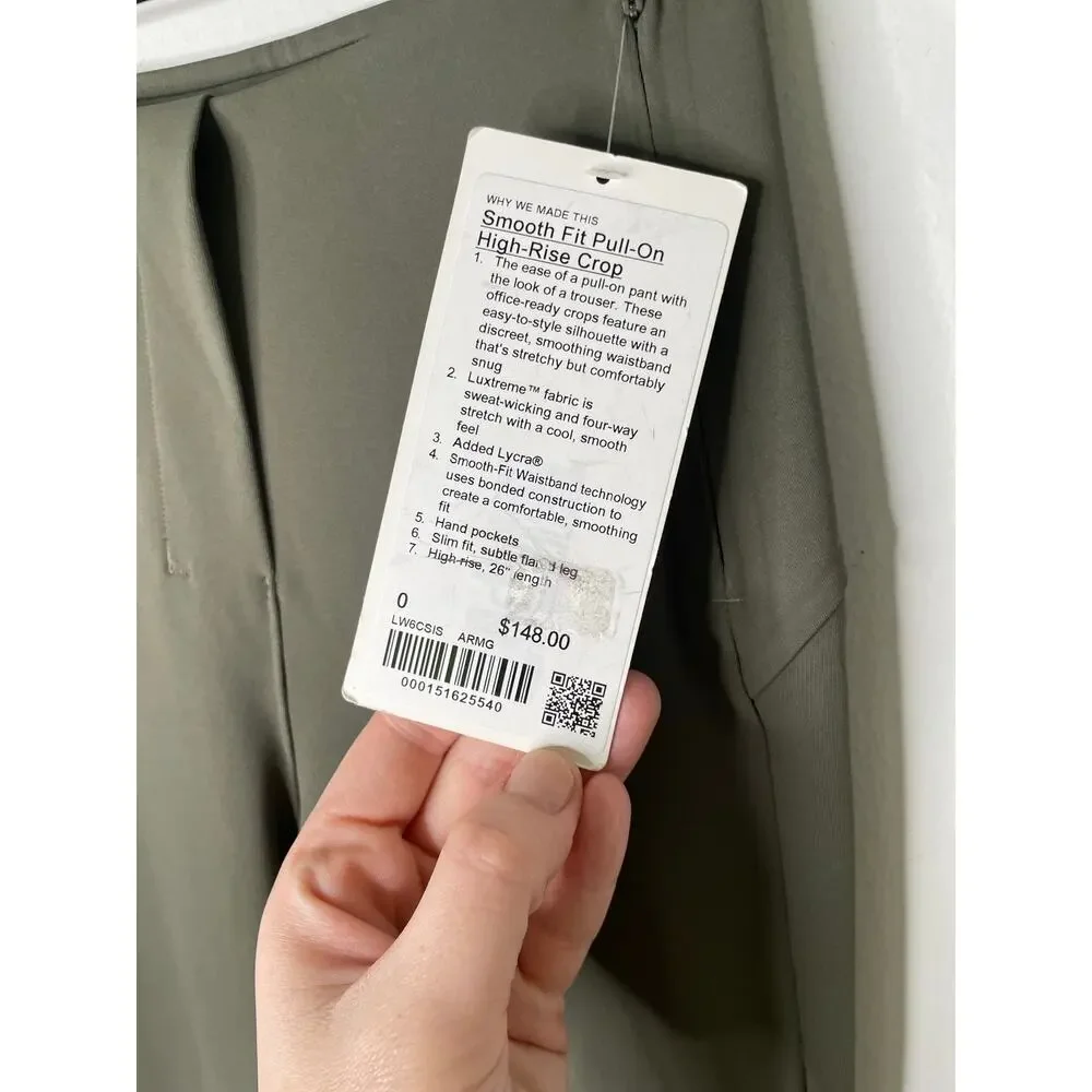 NWT Lululemon Smooth Fit Cropped Pants Size 0 Olive Green High Rise Athleisure